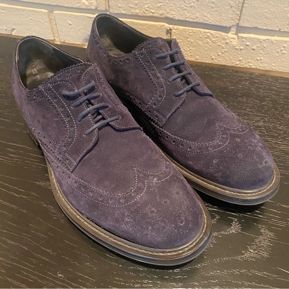 Mens Brooks Brothers Navy blue suede Wingtip Oxfords shoes Size 9 Made In Italy main image 7